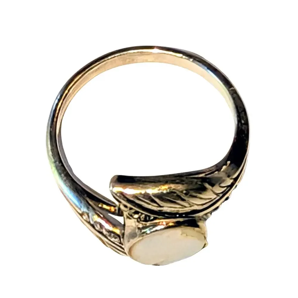 Sterling Silver Mother of Pearl Leaf Pattern Ring Size 9 Thailand